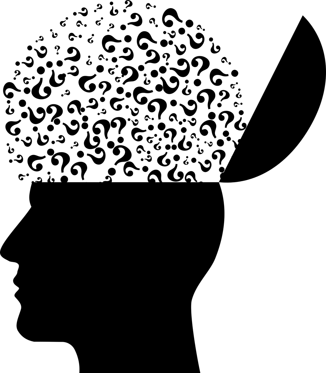 Vector de cabeza con muchos signos de interrogación que salen de ella